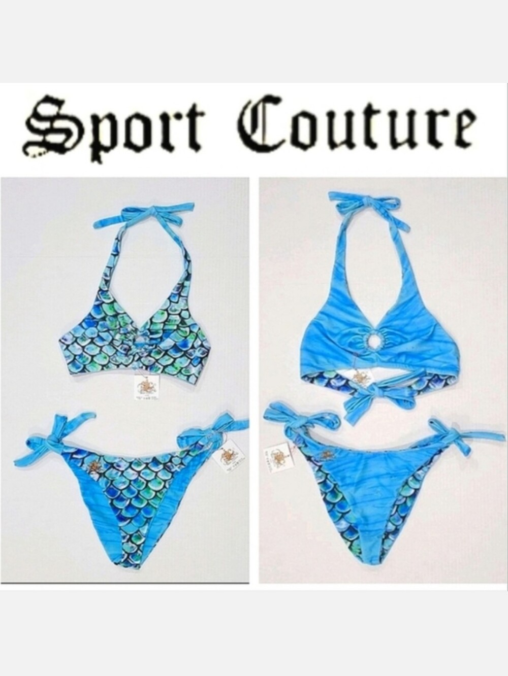 Sport Couture Aqua Blue Mermaid Reversible UPF 50+ Bikini Sz S NWT